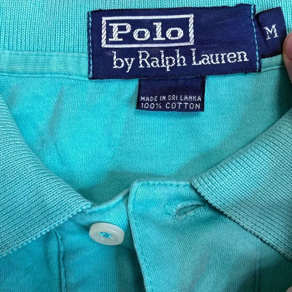 Mens Vintage Polo Ralph Lauren Polo Shirt Turquoise Green Blue Logo size Medium‎